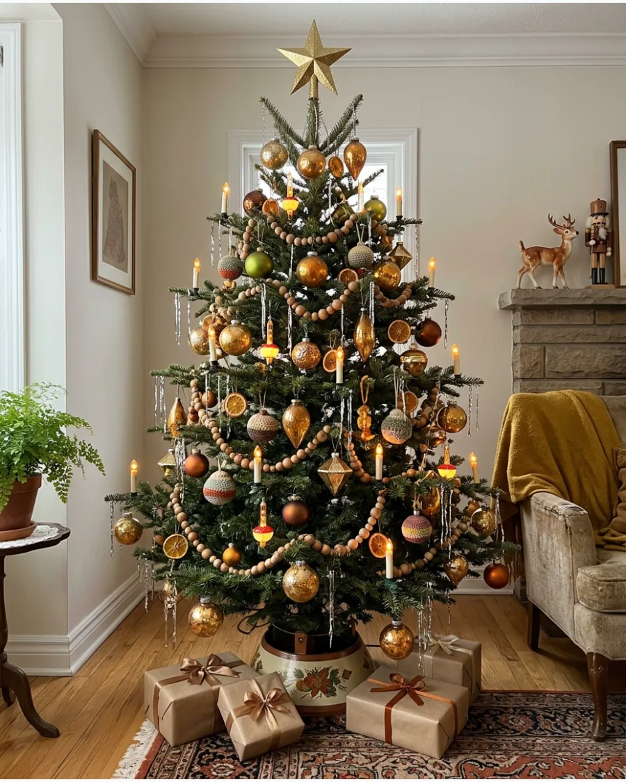 46. 1970s Gold and Amber Christmas Decorations