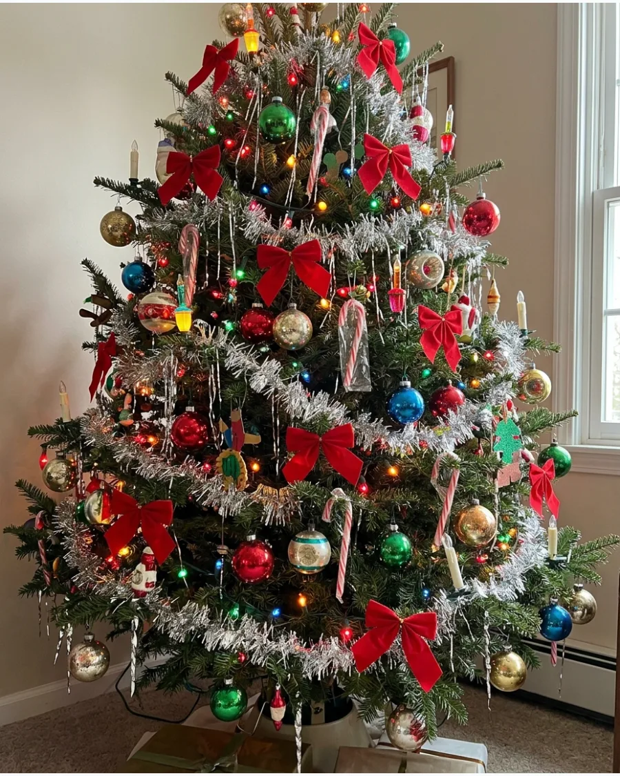49. 1990s Colorful Family Christmas Tree Decorations