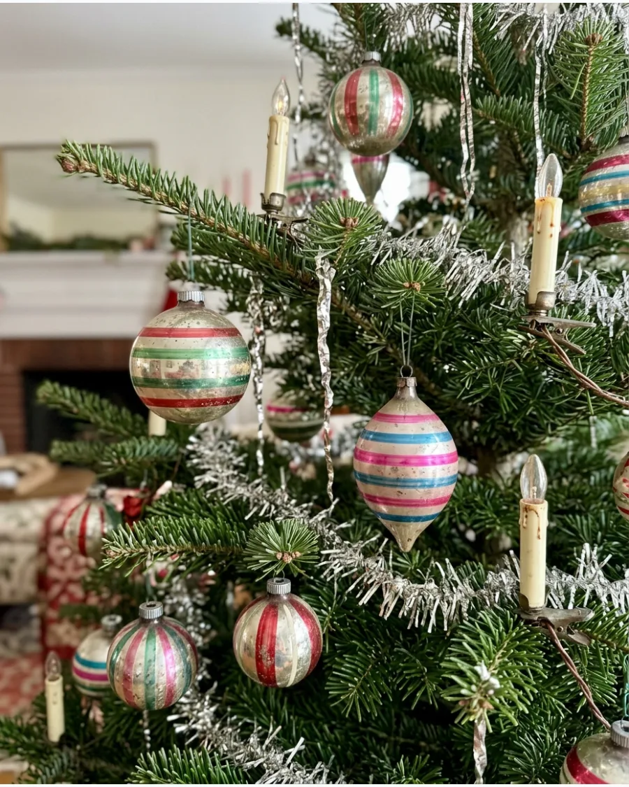 6. Vintage Striped Glass Christmas Ornaments