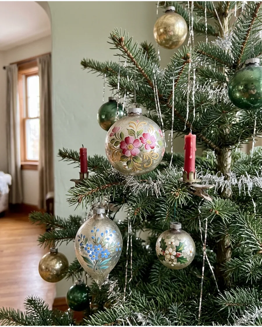7. Vintage Hand-Painted Floral Ornaments