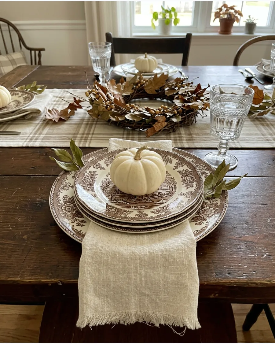 1. Brown Transferware Thanksgiving Tablescape