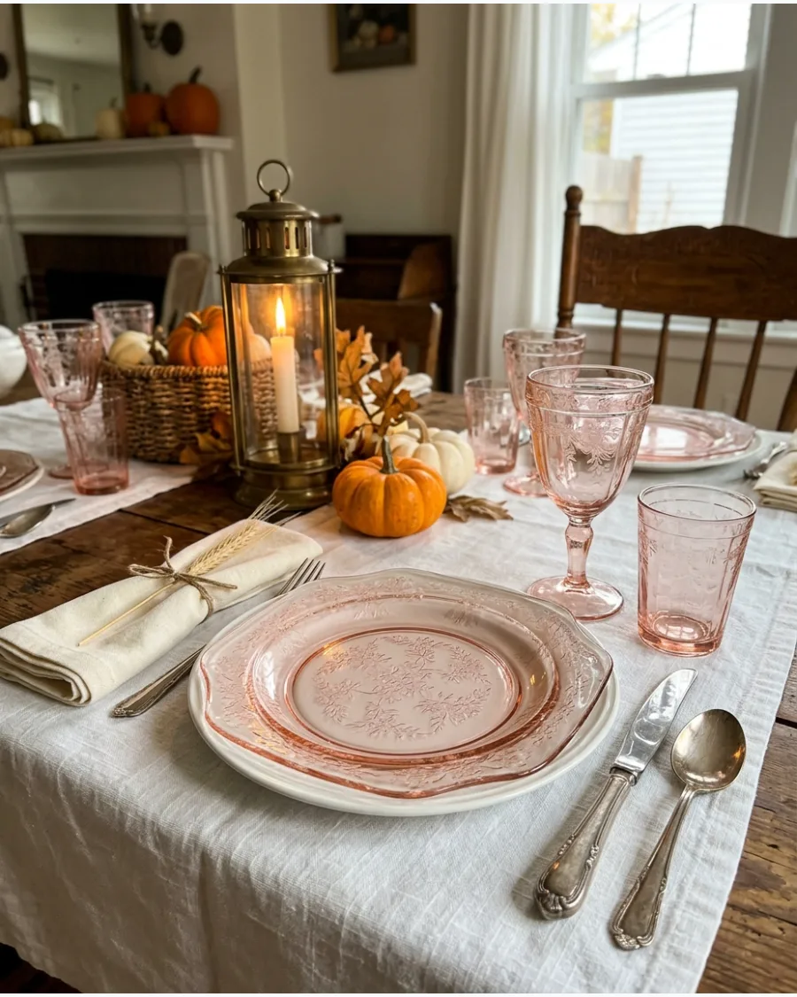 15. Vintage Depression Glass Thanksgiving Table