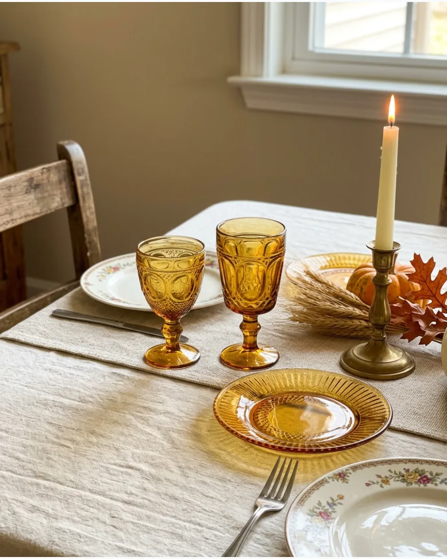 16. Amber Depression Glass Thanksgiving Tablescape