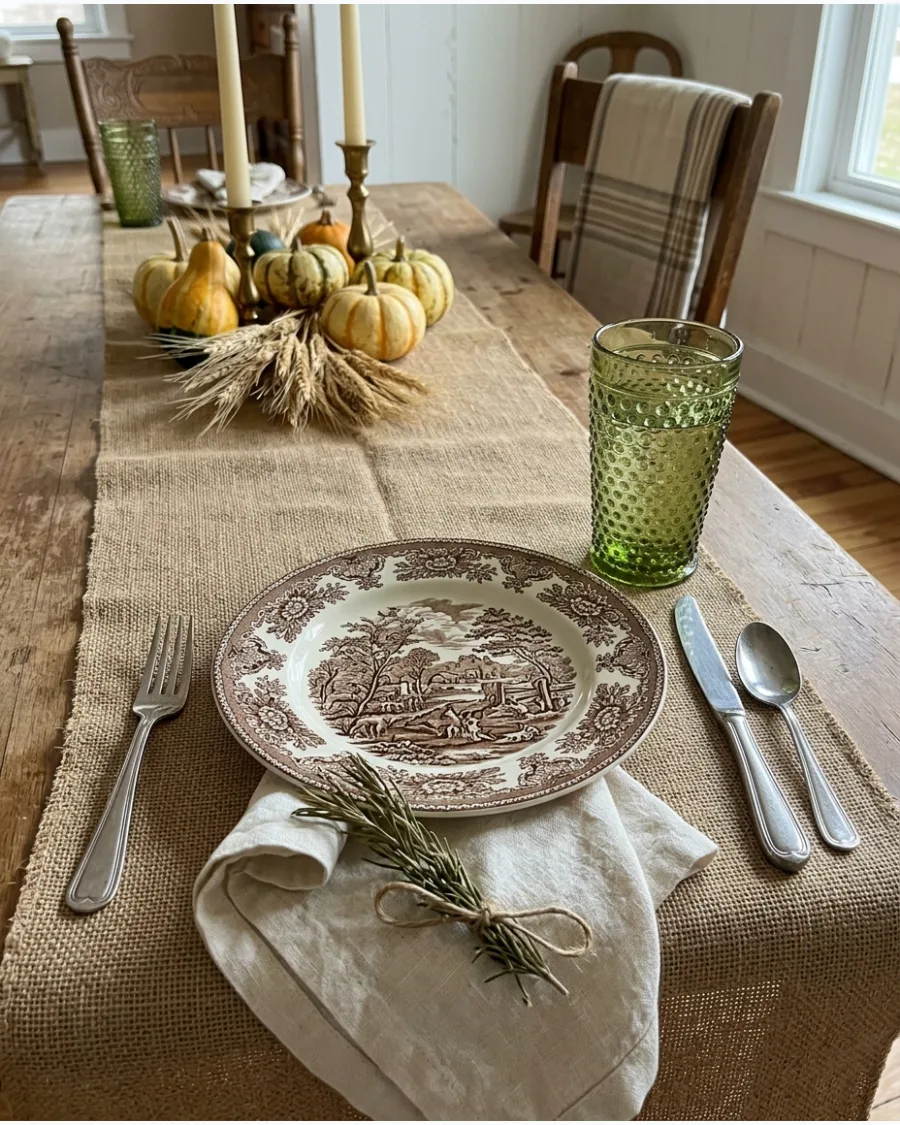 18. Antique Green Glass Thanksgiving Tablescape