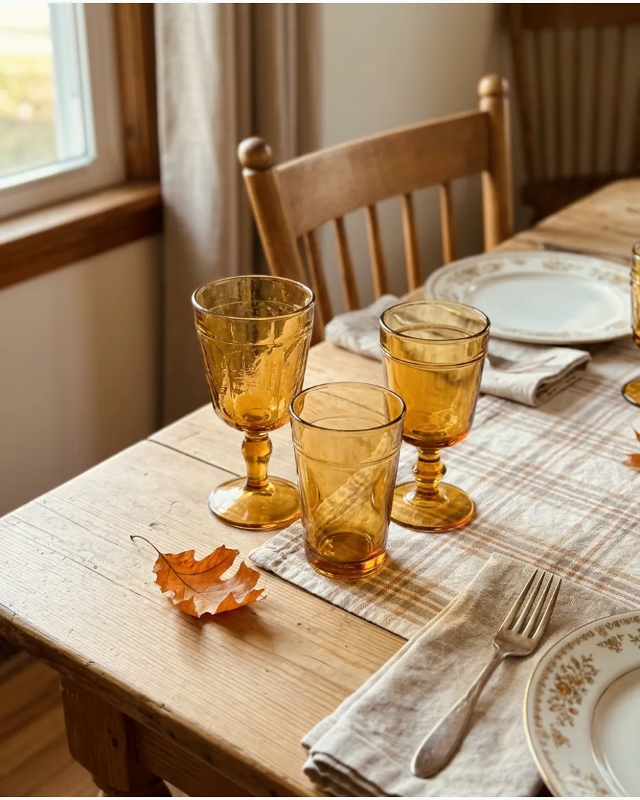 2. Amber Glass Vintage Thanksgiving Table