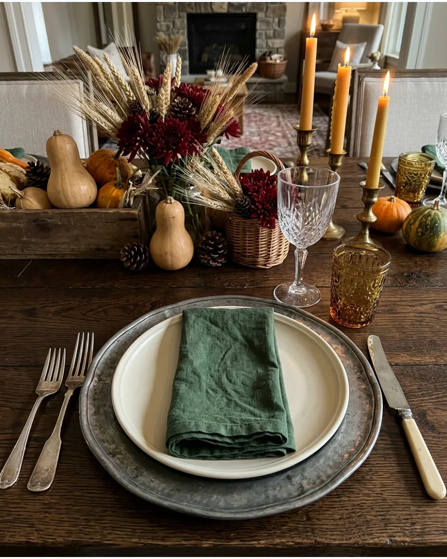 21. Antique Pewter Thanksgiving Tablescape