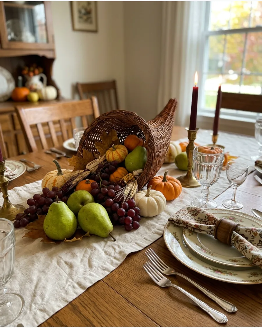 23. Vintage Cornucopia Thanksgiving Tablescape