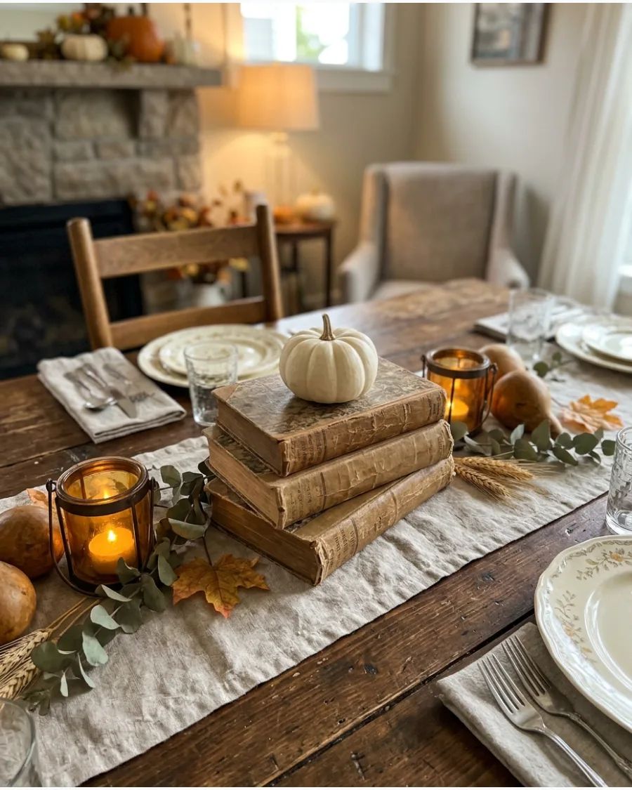 25. Antique Books Thanksgiving Centerpiece