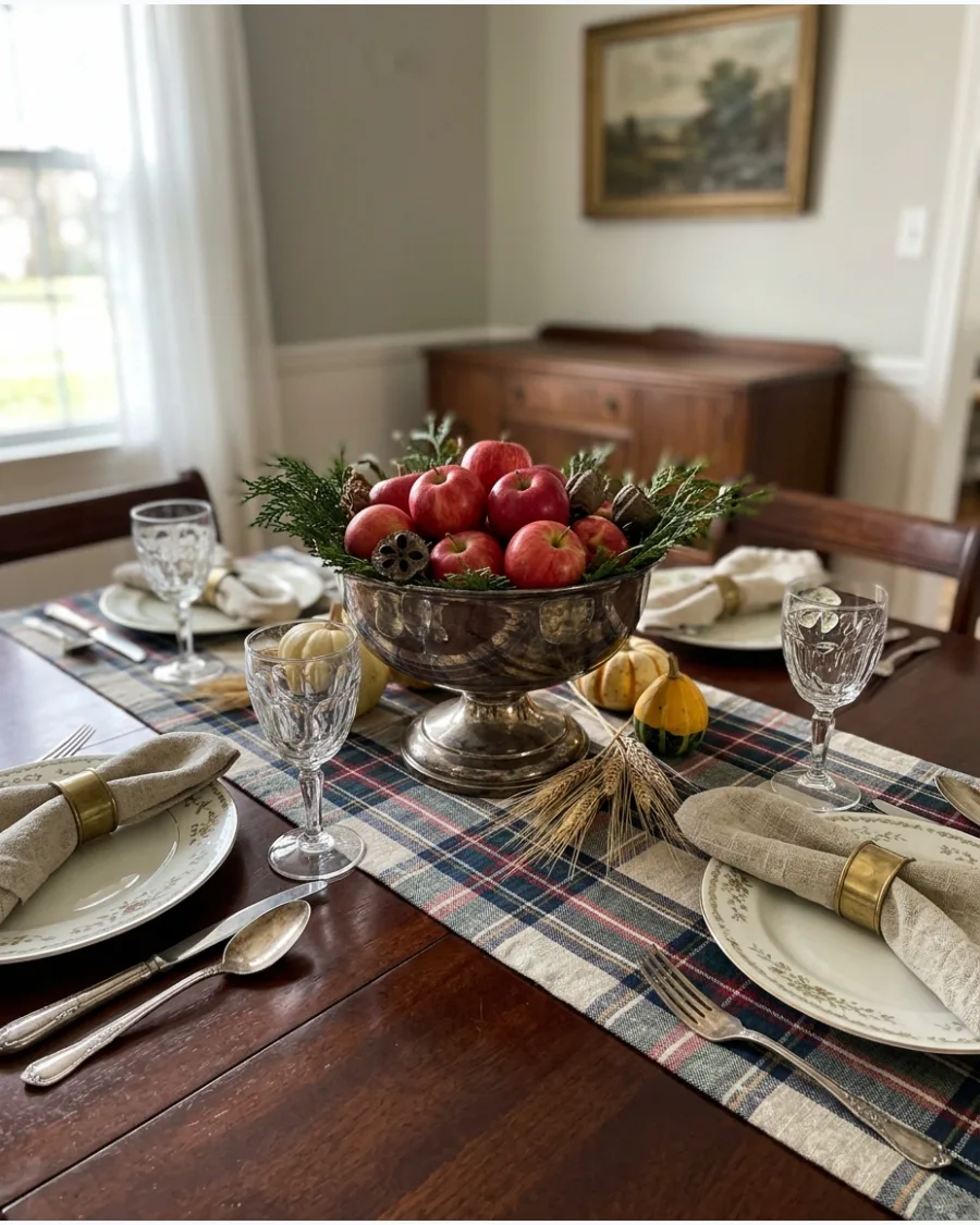 29. Antique Silver Bowl Thanksgiving Centerpiece