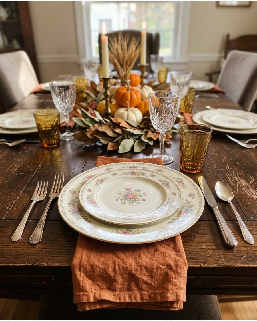 31. Vintage Floral China Thanksgiving Tablescape