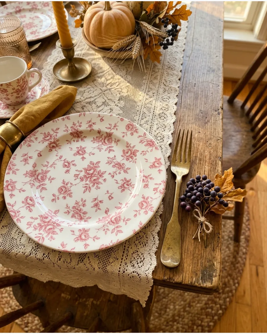 32. Rose Chintz Vintage Thanksgiving Tablescape