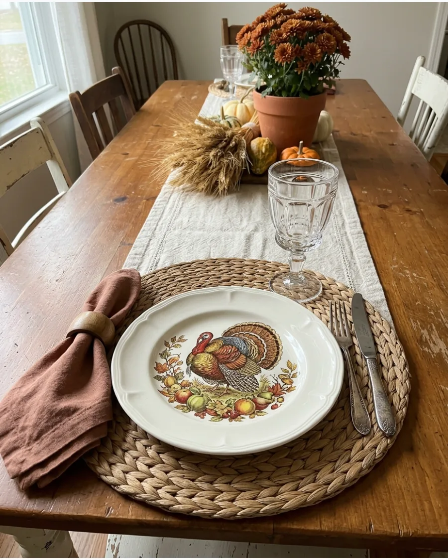 4. Vintage Turkey Plate Thanksgiving Table
