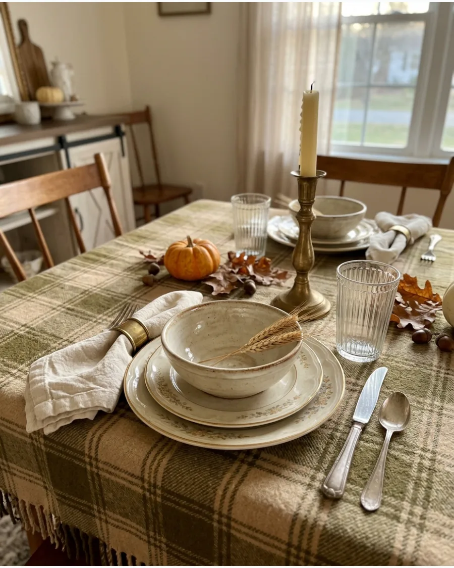 43. Vintage Plaid Thanksgiving Tablescape