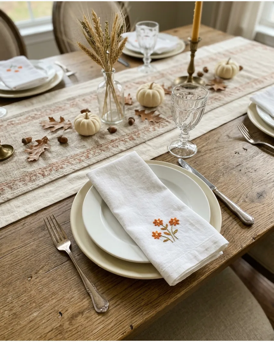 45. Embroidered Linen Thanksgiving Table