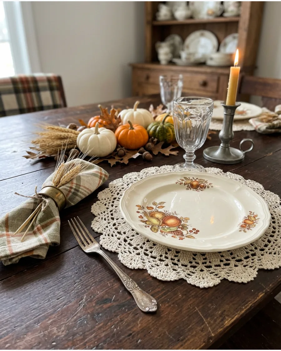 46. Vintage Crochet Thanksgiving Tablescape