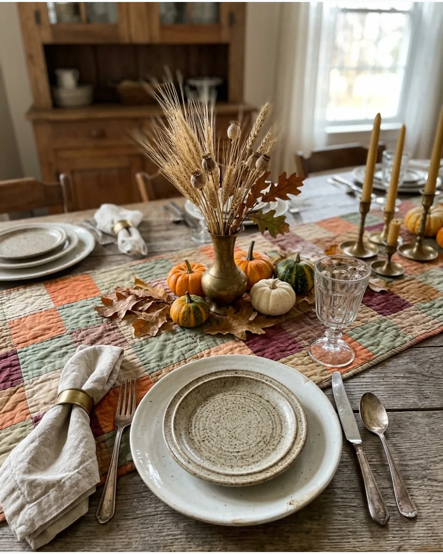 47. Vintage Quilted Thanksgiving Tablescape