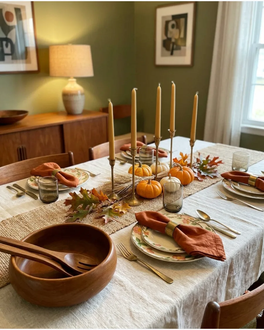 49. Mid-Century Vintage Thanksgiving Tablescape