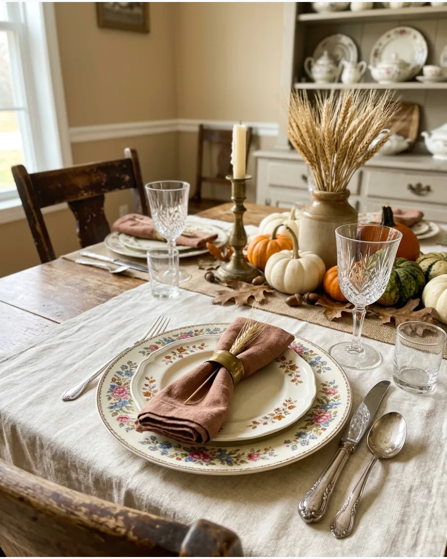 5. Mismatched Vintage China Thanksgiving Tablescape