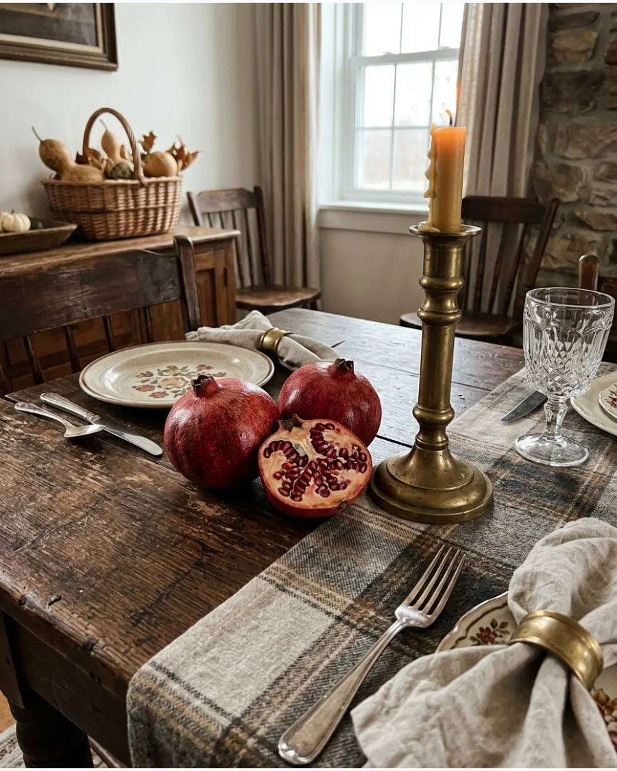54. Vintage Pomegranate Thanksgiving Tablescape