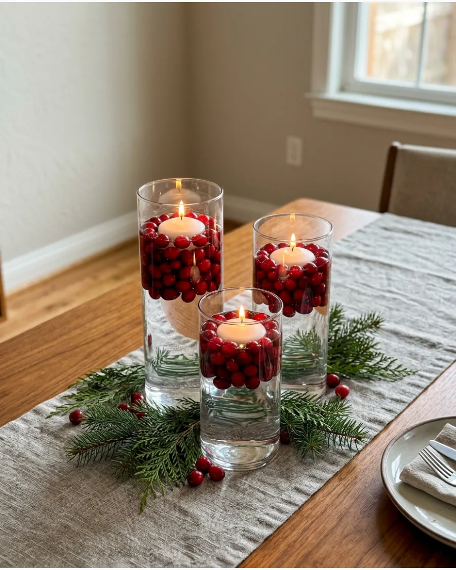 11. Cranberry Floating Candle Centerpiece