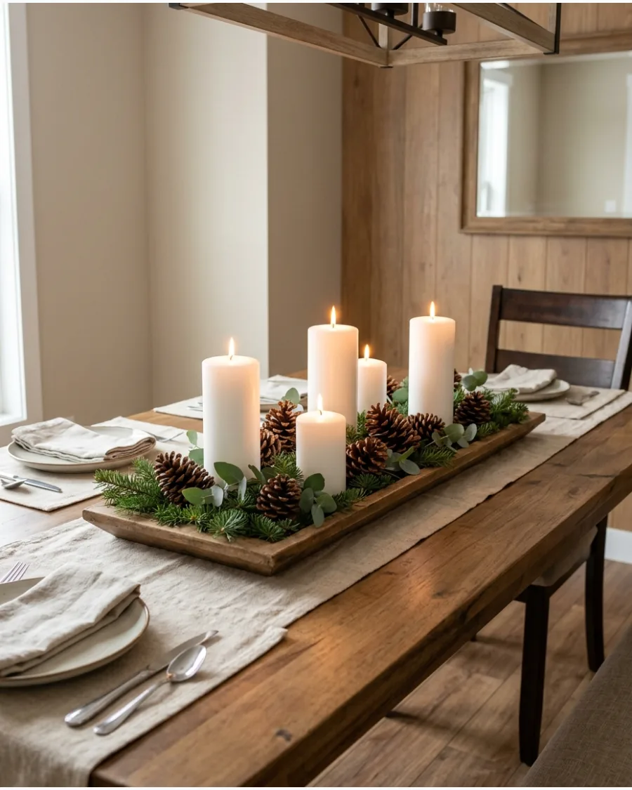13. Pillar Candle and Pinecone Centerpiece