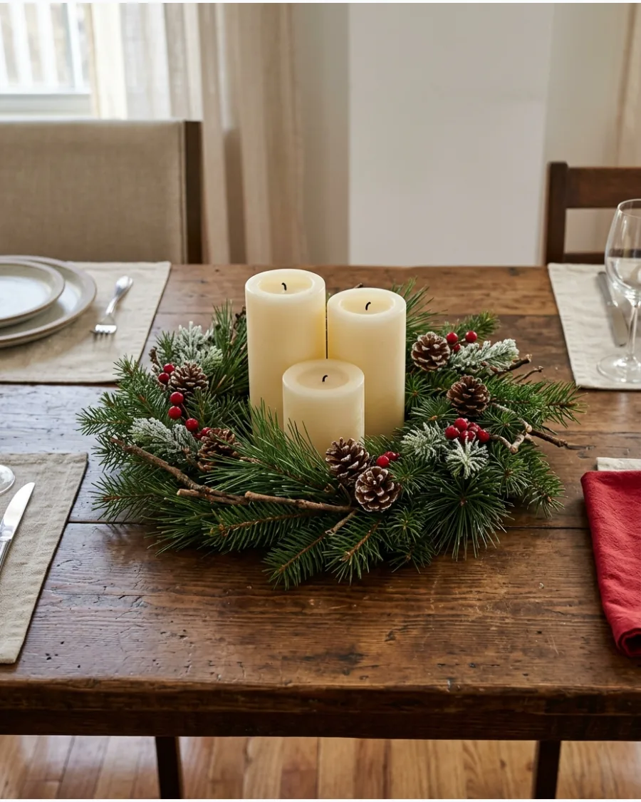 15. Christmas Candle Wreath Centerpiece