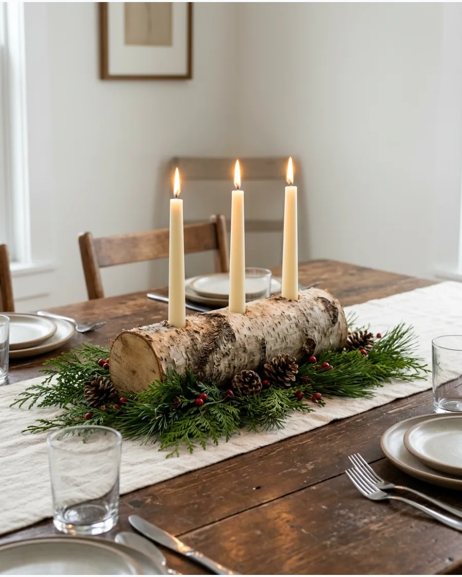 17. Birch Log Candle Holder Centerpiece