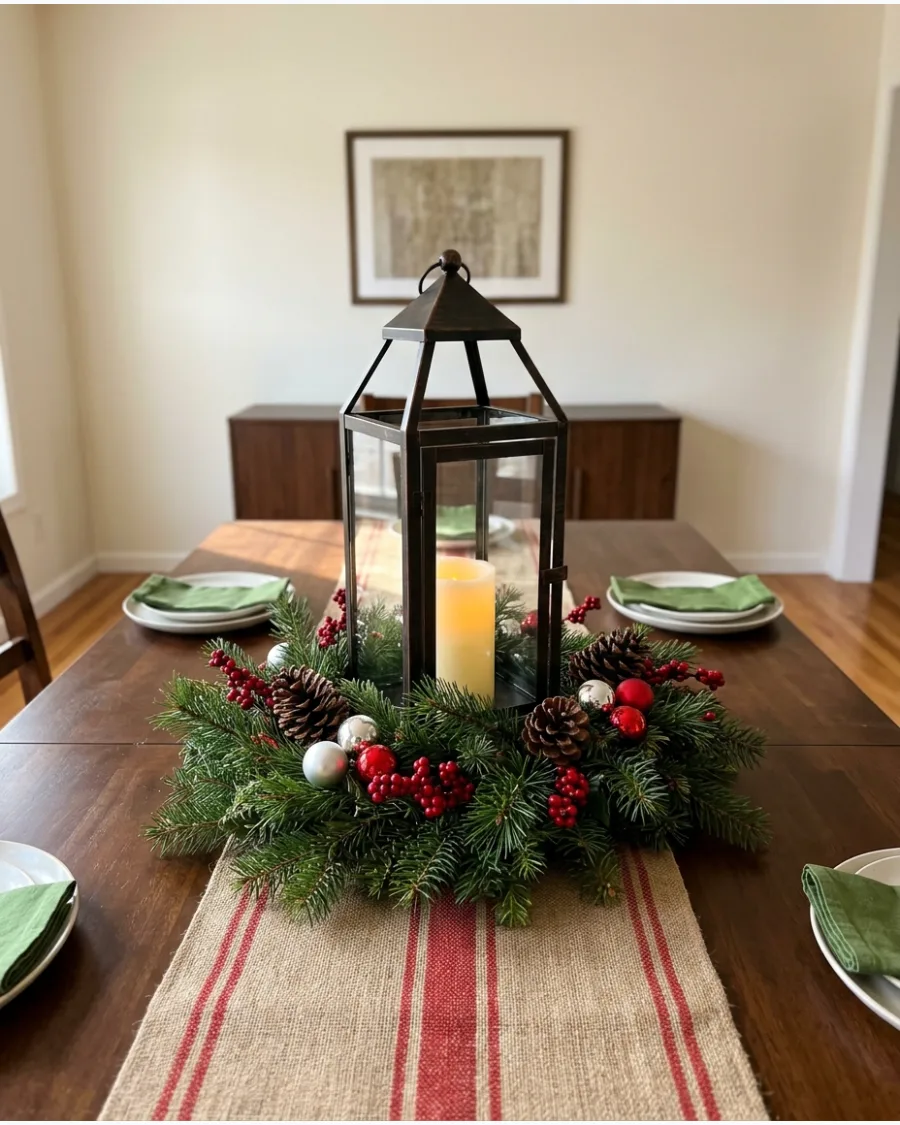 18. Lantern Christmas Table Centerpiece