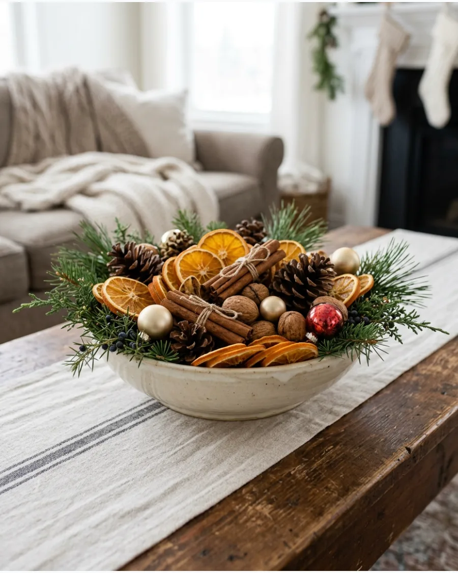 28. Dried Citrus and Cinnamon Bowl Centerpiece