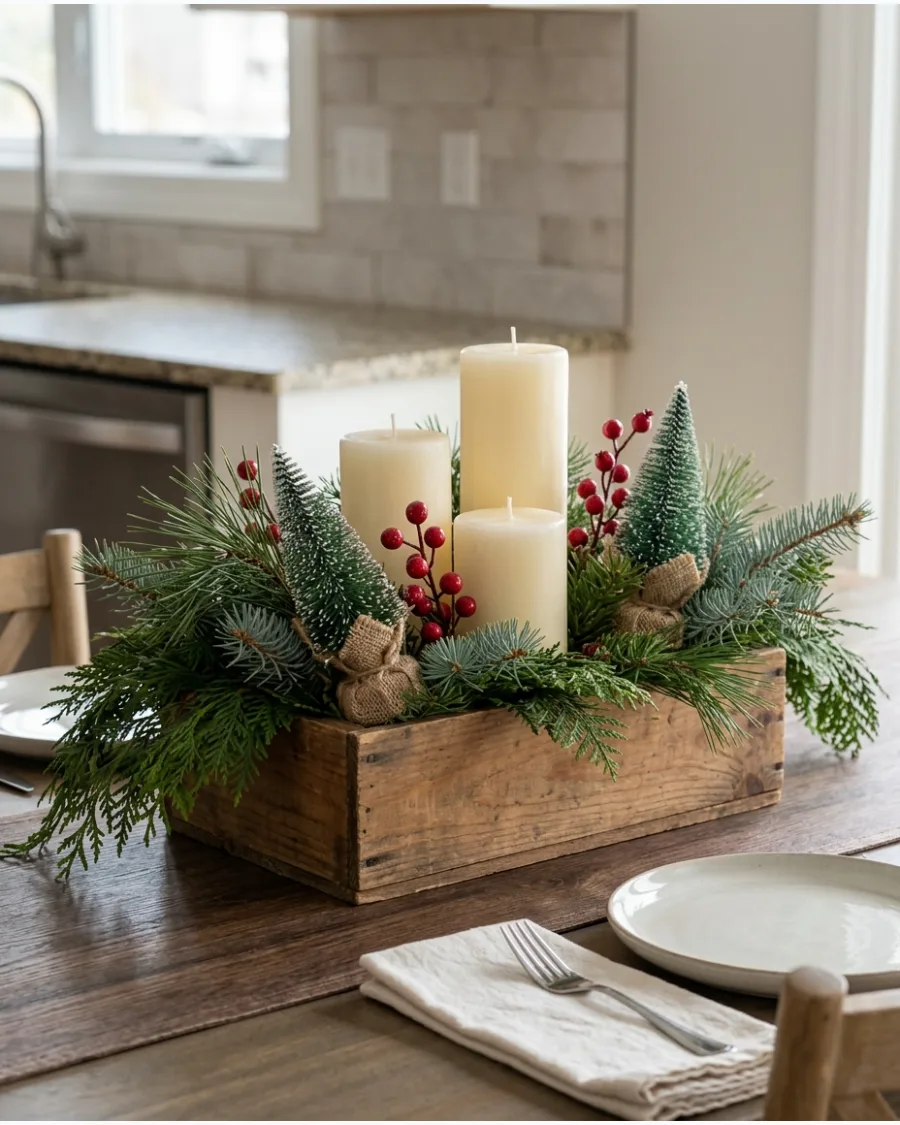 33. Wooden Crate Christmas Centerpiece