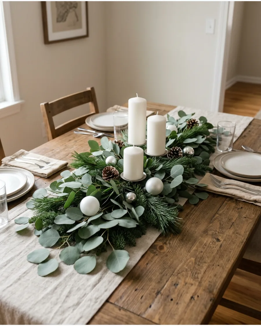 4. Eucalyptus and Pine Christmas Centerpiece