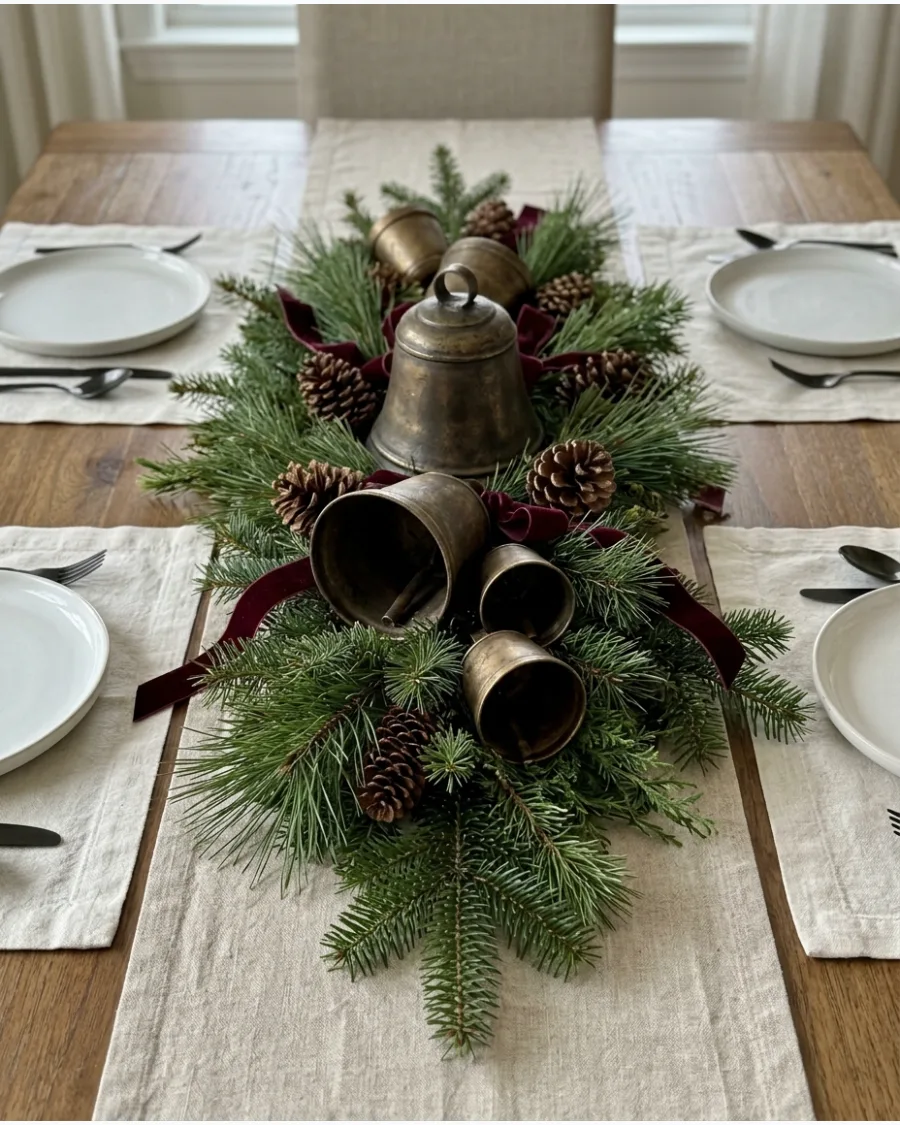 40. Rustic Bell and Greenery Centerpiece