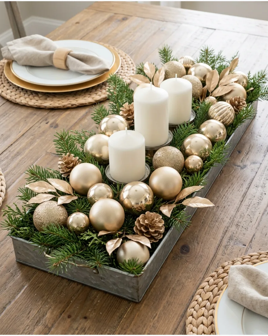 59. Champagne Gold Christmas Centerpiece