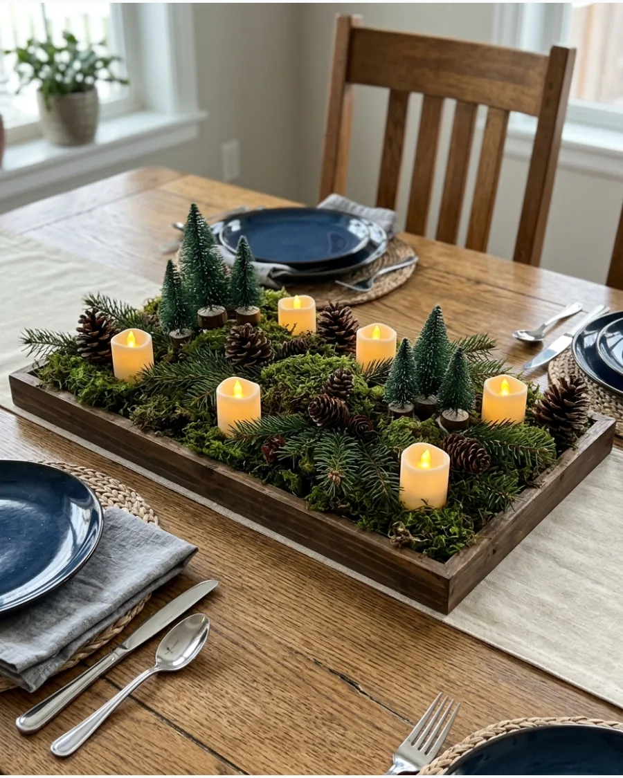 9. Woodland Moss and Evergreen Centerpiece