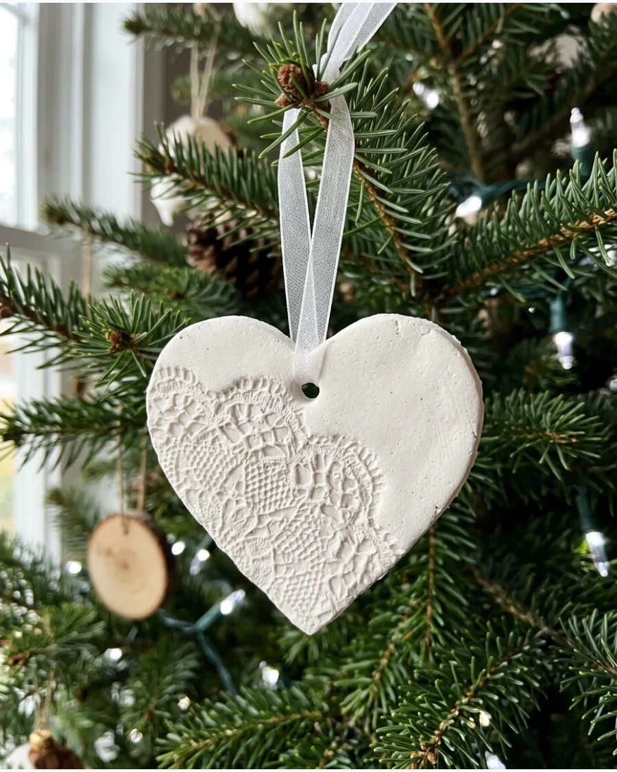 13. Embossed Lace Clay Ornaments