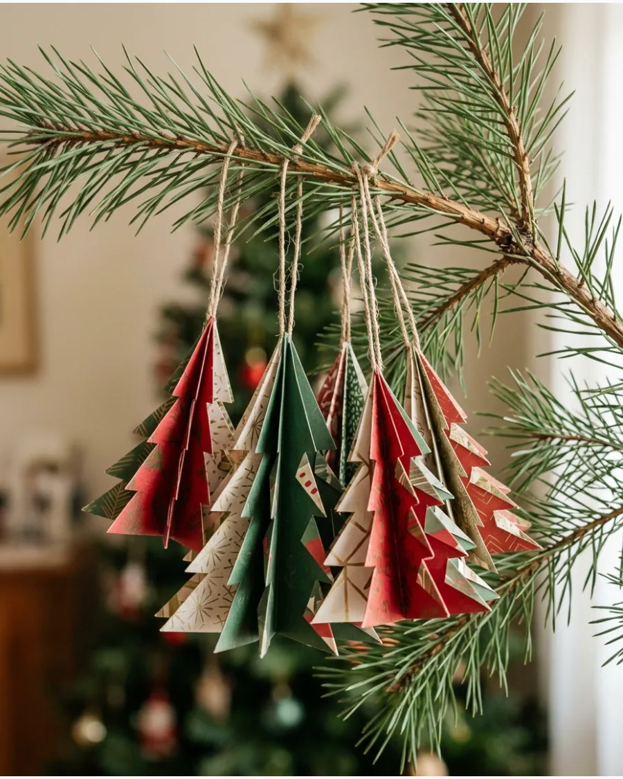17. Folded Paper Christmas Tree Ornaments