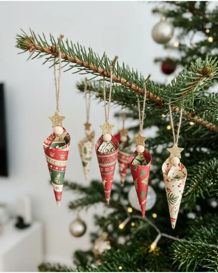 22. Rolled Paper Cone Tree Ornaments