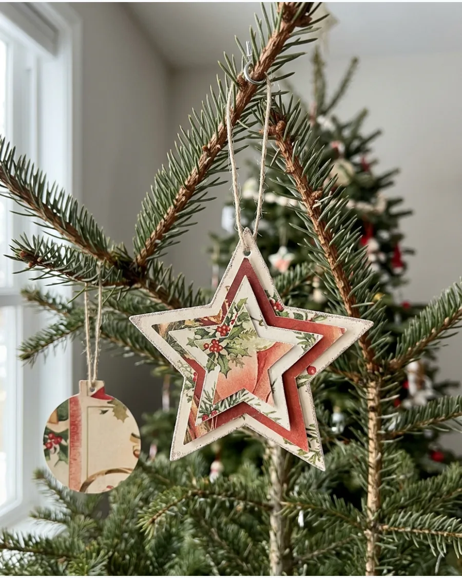 24. Recycled Christmas Card Ornaments