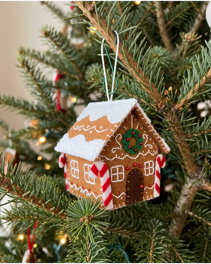 27. Felt Gingerbread House Ornaments