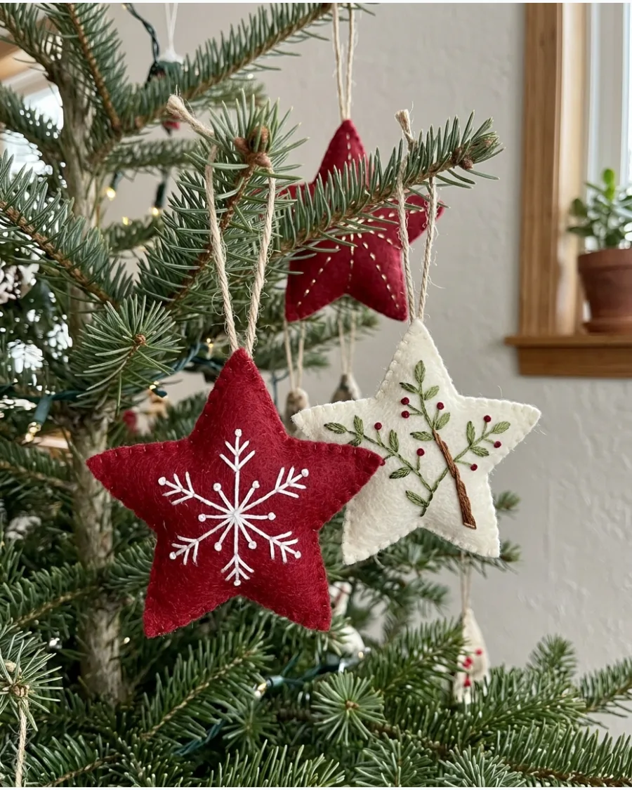 28. Embroidered Felt Star Ornaments