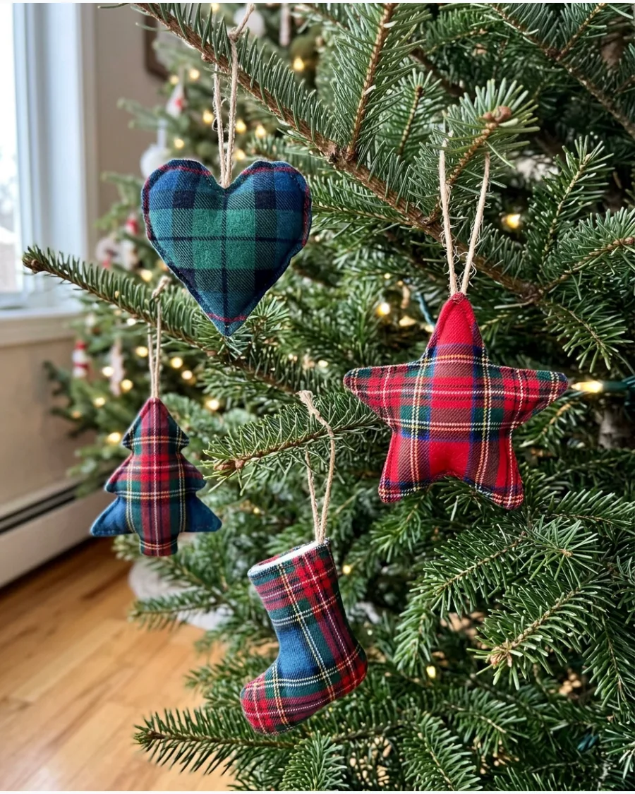 29. Plaid Fabric Stuffed Ornaments