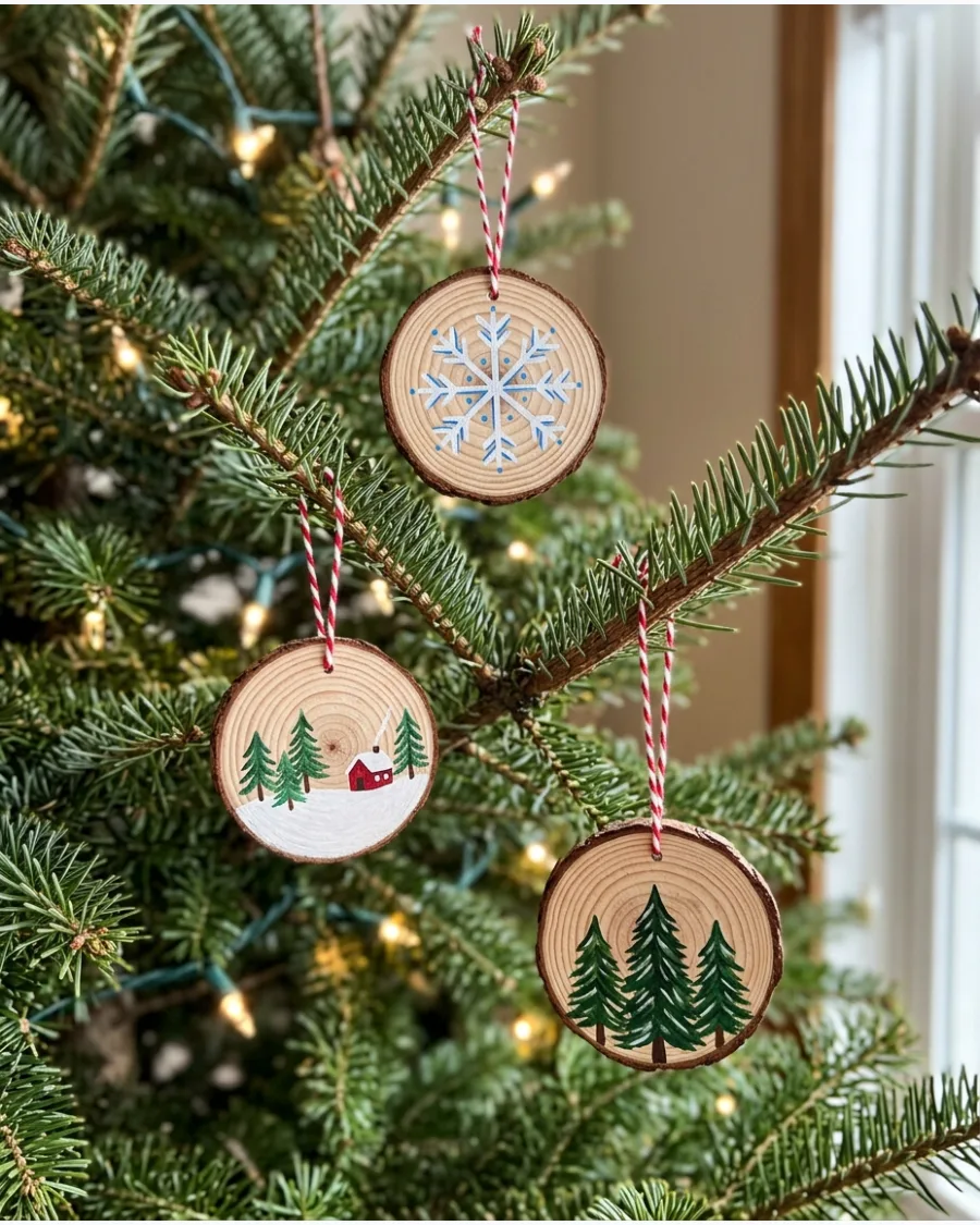 3. Painted Wood Slice Ornaments