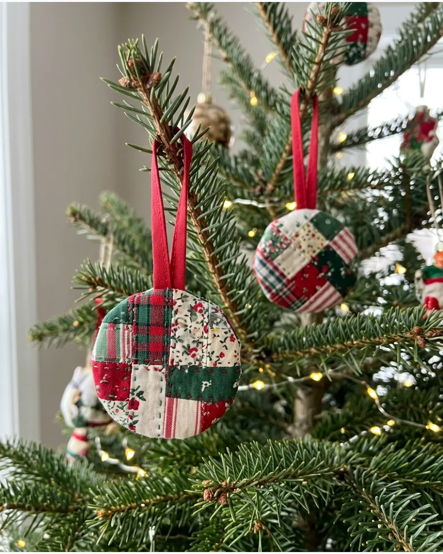 30. Quilted Fabric Scrap Ornaments