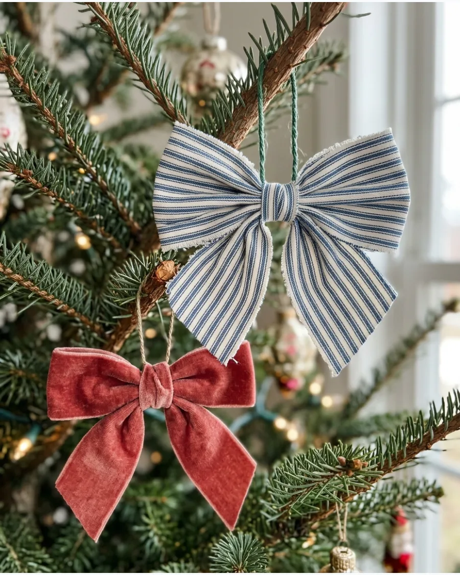 31. Vintage Fabric Bow Ornaments