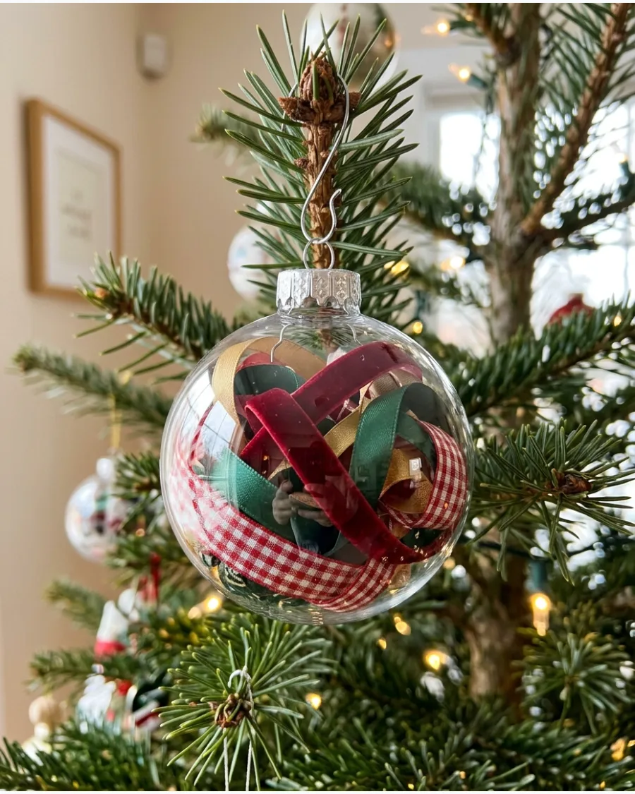 4. Clear Baubles Filled With Ribbon