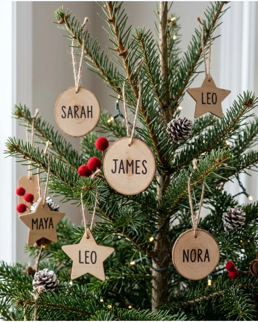 46. Personalized Name Wood Ornaments