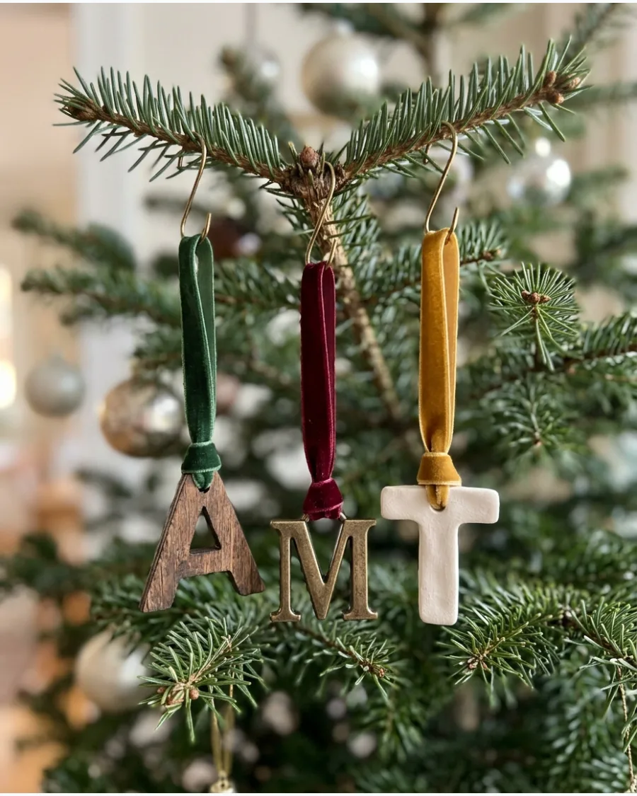 47. Family Initial Ribbon Ornaments