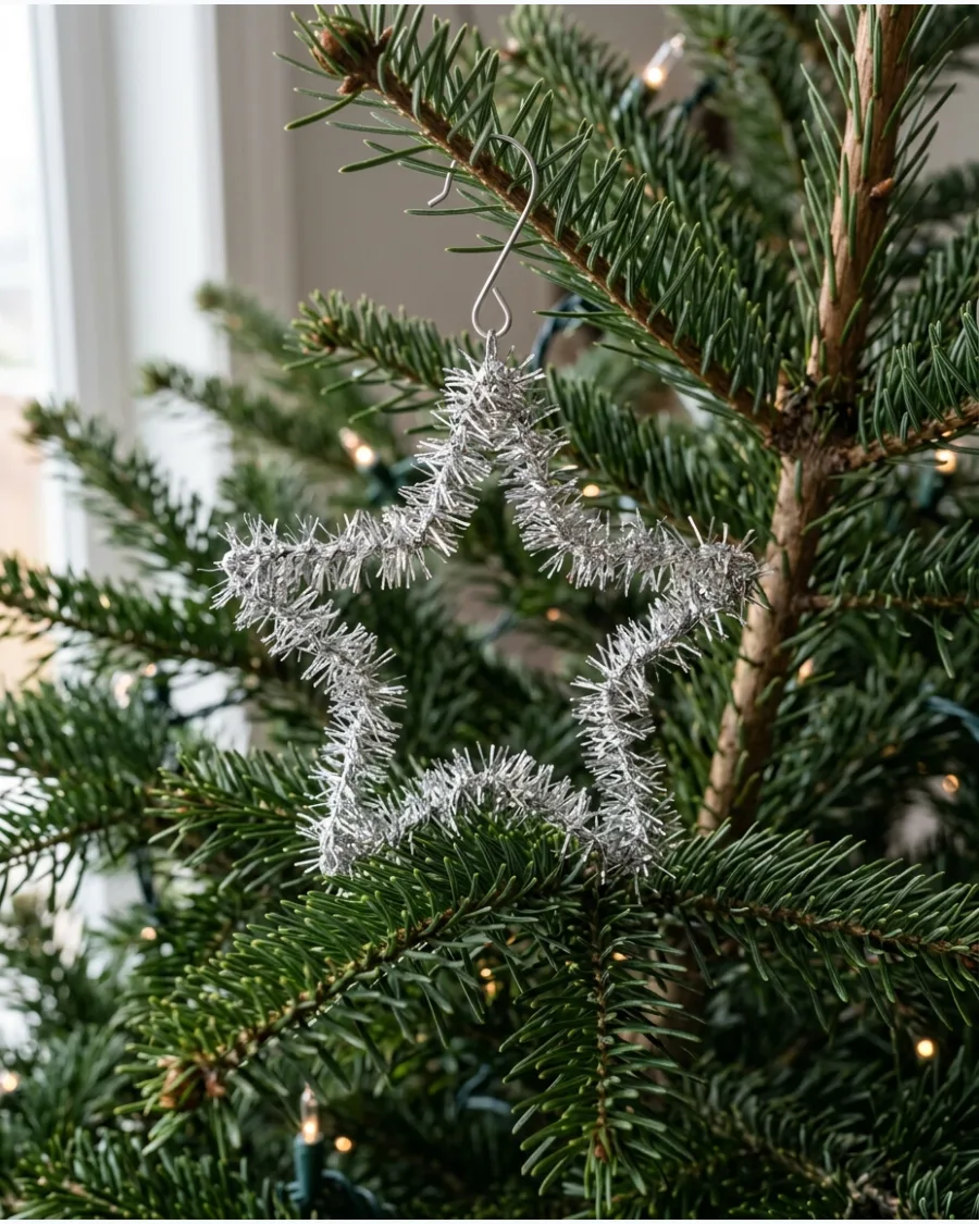 49. Vintage-Inspired Tinsel Star Ornaments