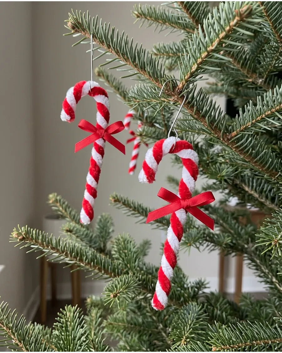53. Nostalgic Chenille Candy Cane Ornaments