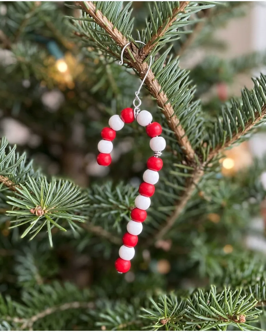 6. Beaded Candy Cane Ornaments